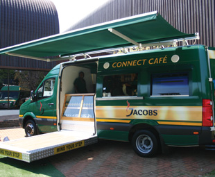 The Jacobs Coffee mobile coffee shop built into a VW Crafter - a prime example of “mobile concepts”.