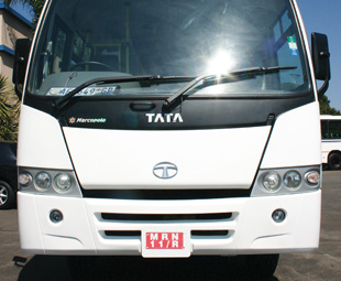 The Tata LP 713 Marcopolo bus seats 28 commuters and is fully imported from India.