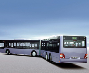 The MAN Lion’s City G articulated bus can carry as many as a hundred people.