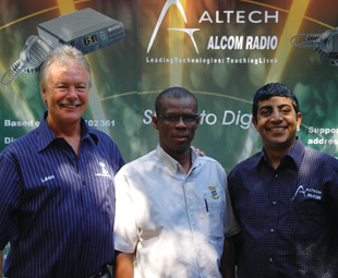 (From right) Zubair Munshi, MD of Altech Alcom Radio Holdings; Johnson Maoka, park manager and Leon Coetzee, MD of Lazer Communications.