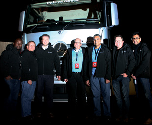 Mercedes-Benz SA was well represented at the Parys extravaganza – from left:  Zamani Mbatha, Commercial Vehicles media specialist; Christo Kleynhans, MBSA Trucks product manager; Pascal Weiss, MBSA Fleetboard manager; Kobus van Zyl, MBSA Commercial Vehicles vice president; Naeem Hassim, MBSA After Sales vice president; Clinton Savage, MBSA Trucks divisional manager; and Mayur Bhana, MBSA Commercial Vehicles marketing manager.