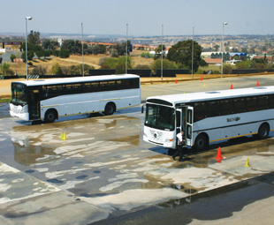 Race tracks are not foreign ground to me, but the idea of your average commuter bus racing around one of the country’s most well-known tracks (complete with full contingent of passengers) – well, that’s new territory. Who would be brave enough to do that?  Mercedes-Benz, obviously. And why not? Being the world leader in bus chassis production has to count for something. The company was keen to show this off at its very first bus and coach track day held in mid-September at Kyalami Race Track in Midrand, Gauteng.  All Mercedes-Benz commuter bus chassis are imported from Brazil, and we’re not talking about buses based on truck chassis. These are dedicated bus chassis – and driving around the track, it showed.  Guests were given the opportunity to sample four vehicles built on Mercedes-Benz chassis OF 1726 and OF 1730, fitted with 194 kW (260 hp) and 224 kW (300 hp) engines respectively. Two were fitted with Marcopolo bodies, one by MCV and one wearing a Busco Predator body. “Climb in; we’re going for a ride!” Not your everyday invitation, and not your everyday bus ride. With a member of the Mercedes-Benz Dynamic Driving team behind wheel, we were able to witness and experience the impressive road-holding, minimal lean angles, overall stability and impressive braking systems of the buses as they went through a slalom and around the rather technical track. Guests were also able to sample the buses’ ease of maneuverability by competing in a parking exercise and were able to put their mechanicals to the test with a series of drag races. But it wasn’t all fun and games – representatives from every area of Mercedes-Benz’s bus and coach business were on hand to provide facts and figures.  “After the World Cup, we expected the market to collapse,” says Mercedes-Benz South Africa vice president of Commercial Vehicles, Kobus van Zyl. “But we then focused on customers requiring replacements with ready-built buses.”  Sold through a dedicated bus dealer network, all aspects of the Mercedes-Benz value chain are offered to heighten the customer experience. From finance (Mercedes-Benz Financial Services has financed over 2 000 buses since 1997) and the company’s CharterWay warranty offerings, to genuine parts, after-sales service excellence and even buying from or selling into the second-hand market via the newly launched TruckStore (see page 40), all needs are taken care of. Mercedes-Benz Bus and Coach Brand Manager Dirk Ansorge concluded by saying, “It is indeed our strength as MBSA that we can offer product and value chain services to customers through our strong dealer network. We are all committed to sustainable partnerships.” 