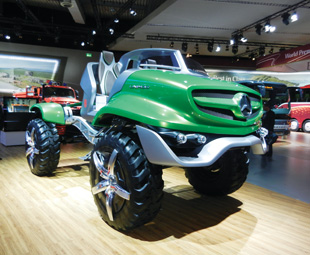 The magnificent Unimog concept vehicle featured headlights akin to stage lights and a frame  finished with high-grade trim cut from aluminium blocks.