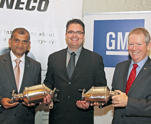 From Left: Johnny Saldanha, vice president of global purchasing and supply chain for GM International Operations; Gary Keen, country and plant manager for Tenneco South Africa, and John Astbury, GMSA vice president of global purchasing and supply chain.