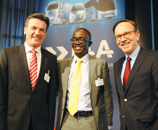 Heavy hitters … Wolfgang Bernhard, member of the board of management at Daimler; Amadou Diallo, CEO of DHL Freight; and Matthias Wissmann, VDA president. 