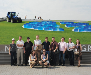  the media group in front of the highly innovative New Holland pavilion