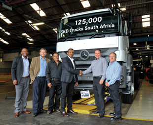 MBSA and Aqua Transport celebrate truck 125 000 as it reaches the end of the production line.