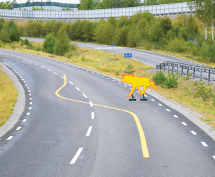 We were able to test the handling of the new truck on a test track. The object was to drive on the yellow line at a speed of about 30 km/h – and obviously avoid “killing” the moose. Thanks to the vehicle’s superb handling, this was easily achieved.