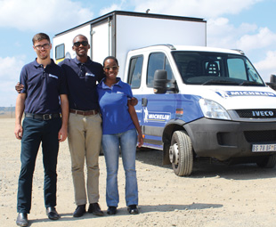 Nkomo (right) accompanied the team of Michelin tyre technicians as they provided support to the participants of Truck Test 2017.
