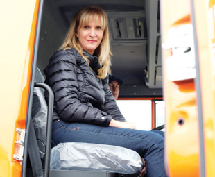 Charleen Clarke joins a KAMAZ test driver on the company’s test track in Naberezhnye Chelny.